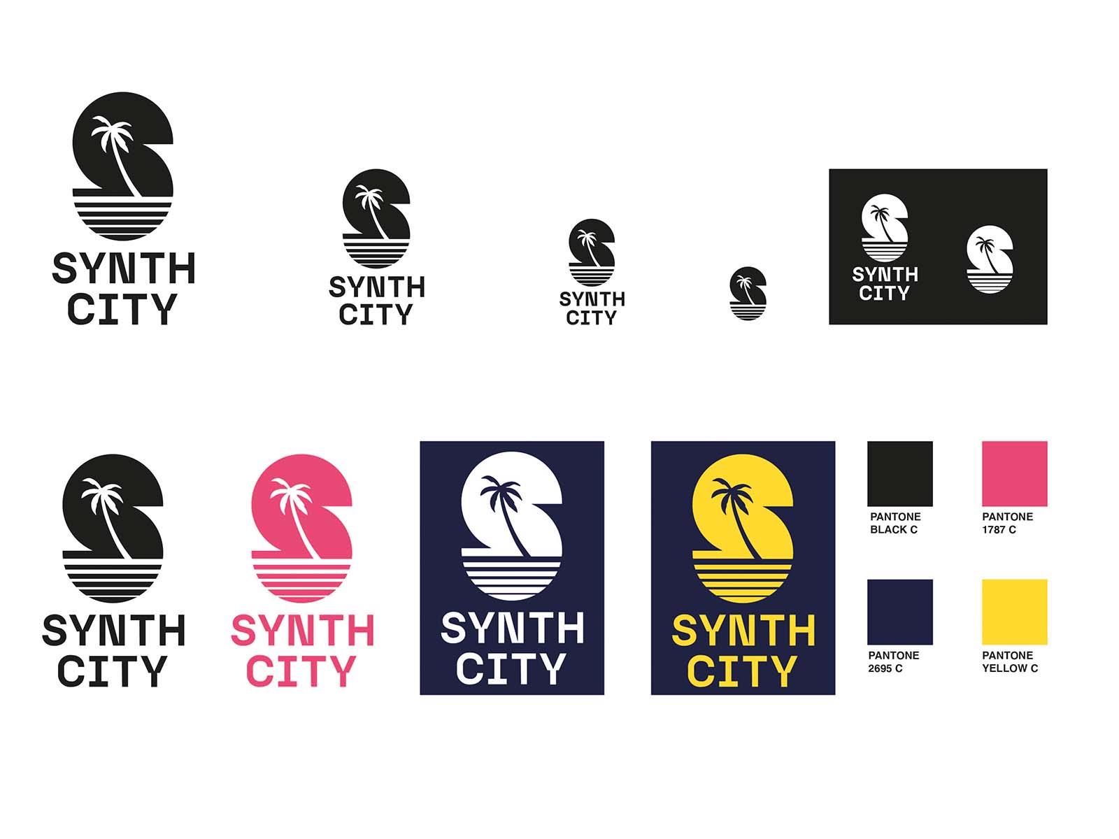 Brand board for Synthcity showing logo variations