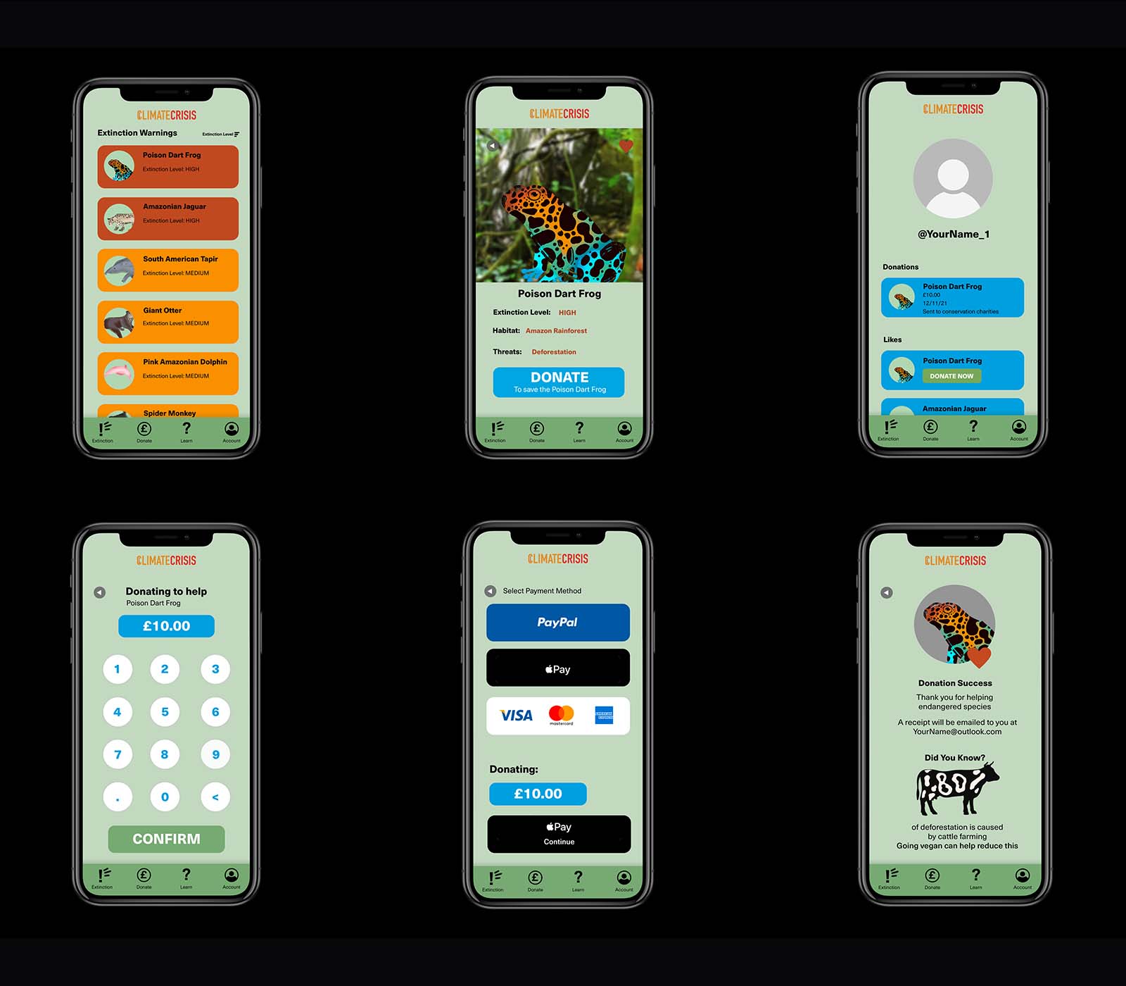 App screens for Climate Crisis